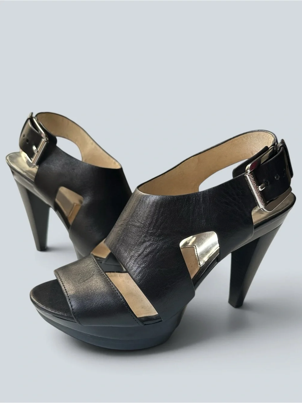 Michael Kors Black Leather Platform High Heel Sandals
